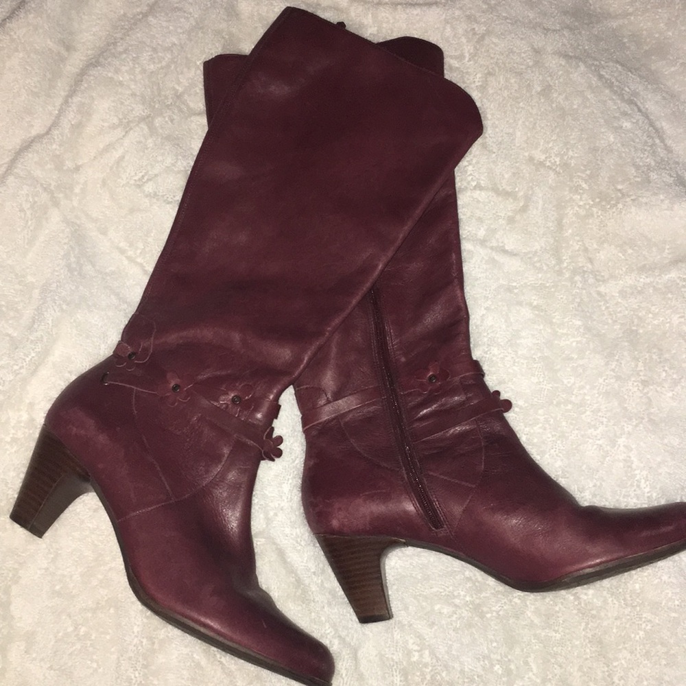 Anthropology Burgundy brown heeled leather boots